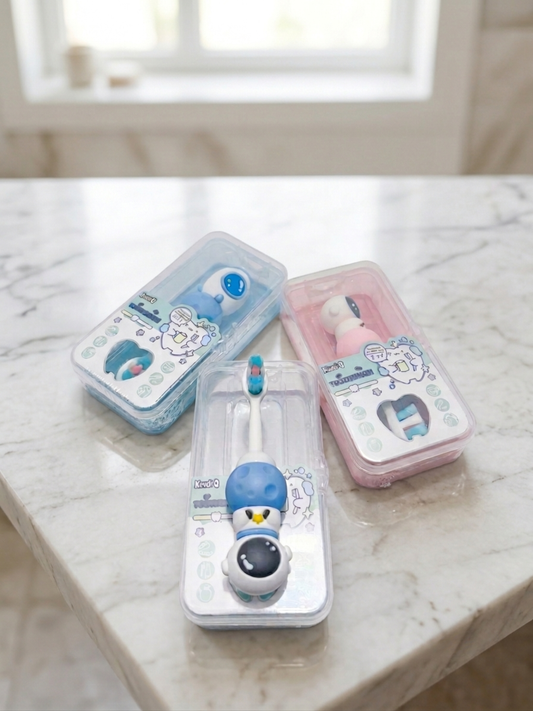 Cute Astronaut Kawaii Q Toothbrush for kids with Silicone Grip